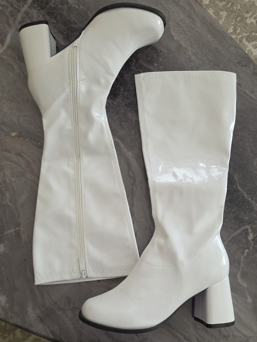White Knee-High Block Heel Boots - Classic Women's Fashion